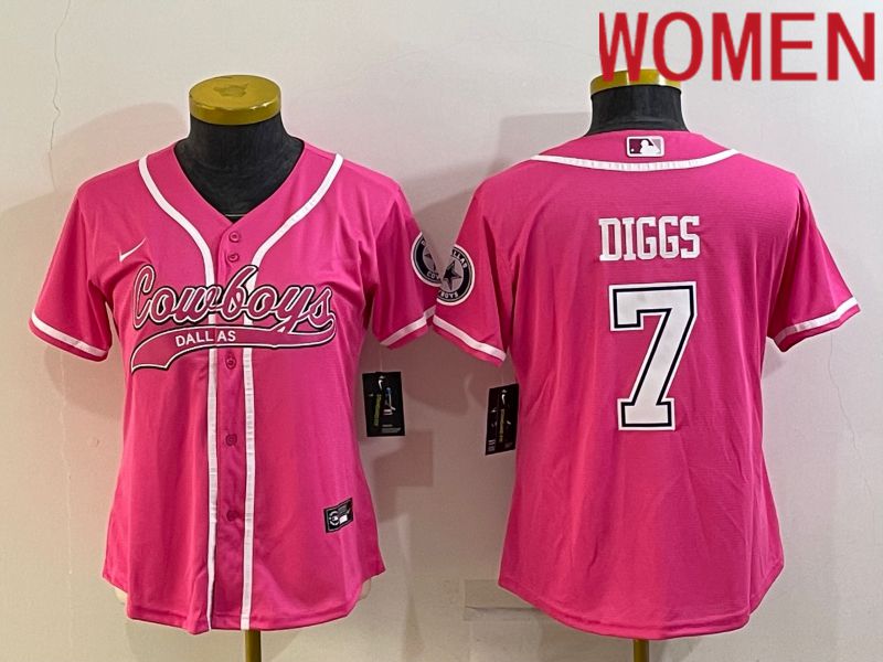 Women Dallas Cowboys #7 Diggs Pink 2022 Nike Co branded NFL Jersey